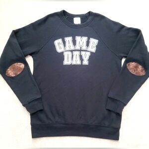 Love Bambi Black "Game Day" Sweatshirt Size Large Elbow Patch Football Sequin